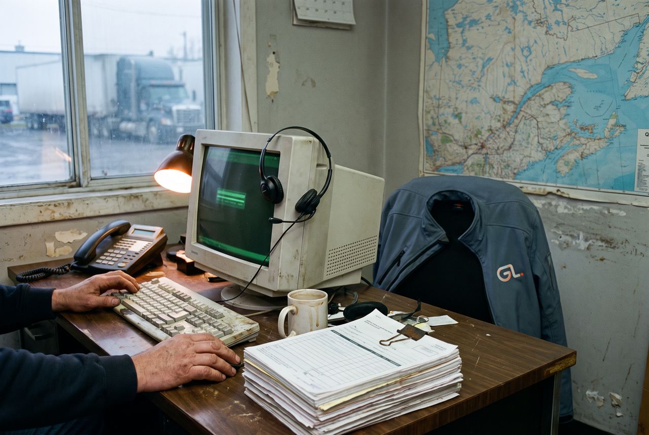 Mains sur un clavier, casque, téléphone et pile de formulaires au bureau de répartition